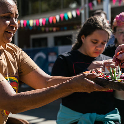 two women with offering bowl
