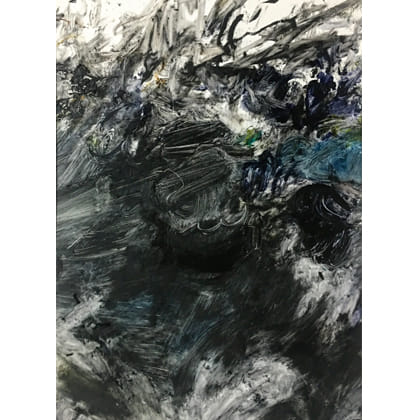 abstract painting with  creature or person in centre