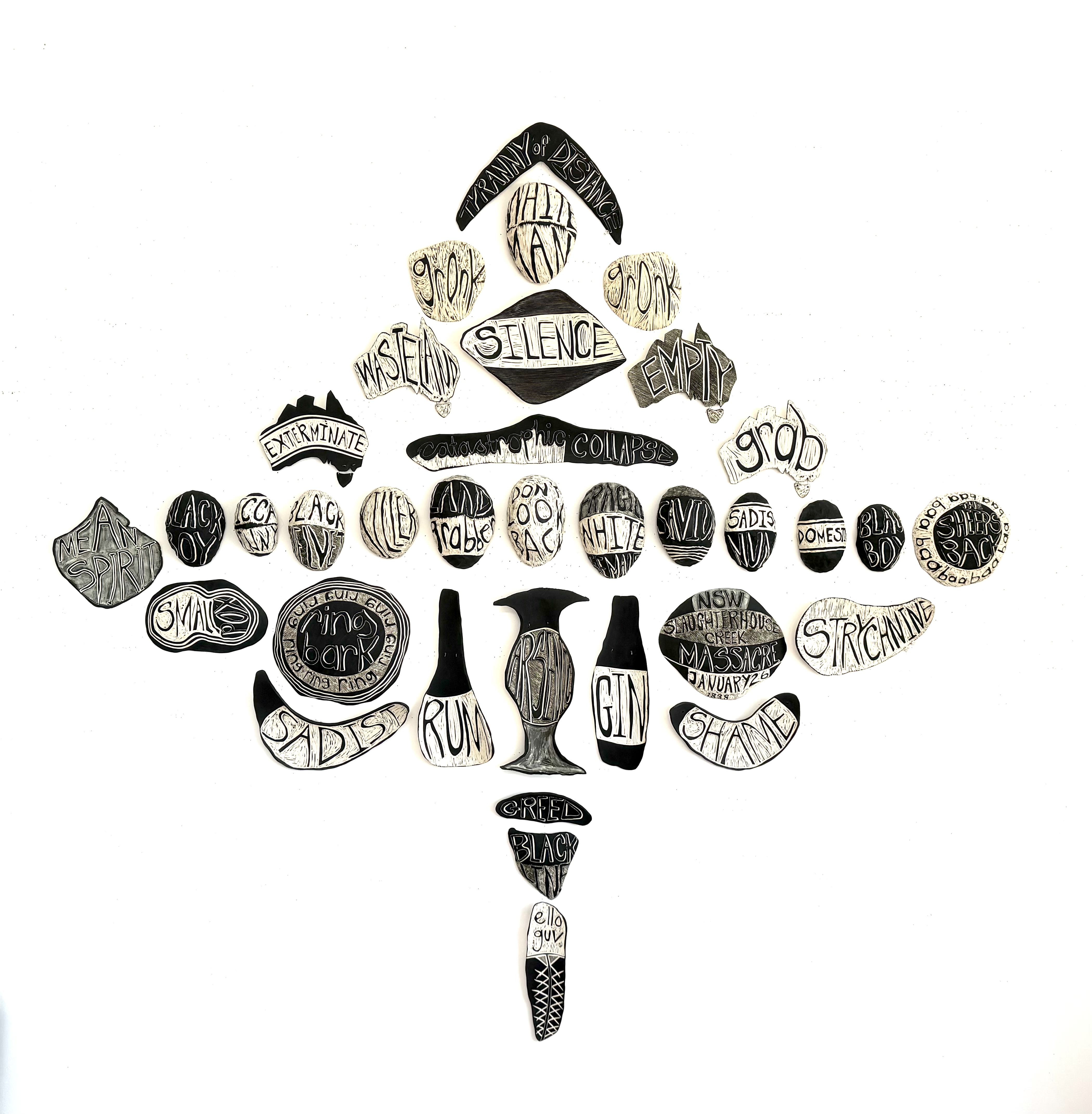 2024 Koori Mail Indigenous Art Award winner Penny Evans artwork The Elephant 2024, white stoneware, black underglaze, sgraffito. Courtesy the artist.