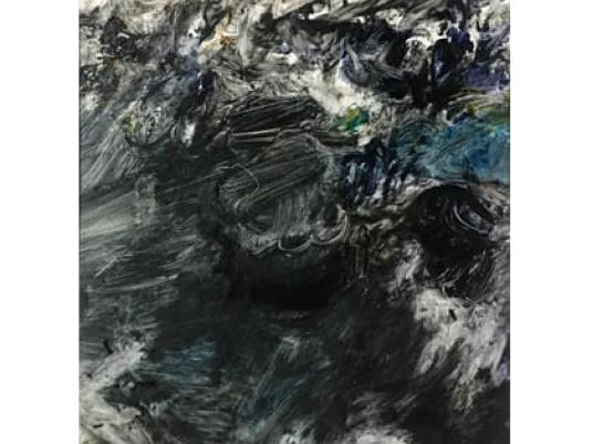abstract painting with  creature or person in centre