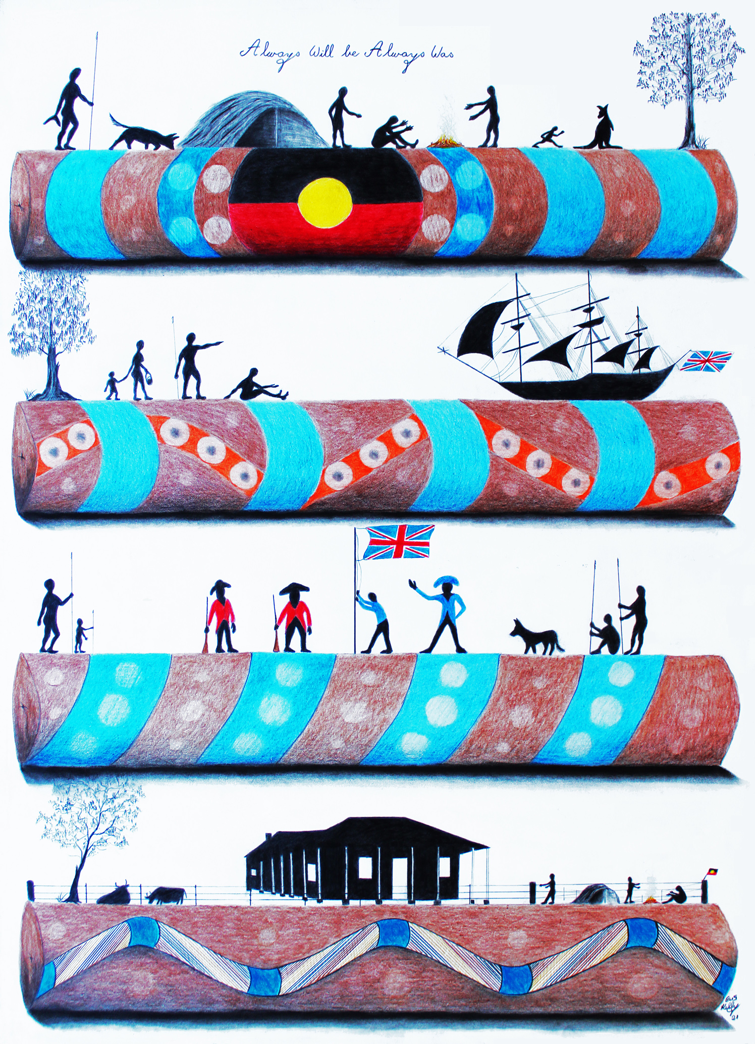 depictions of aspects of the disruptions to the lives of Indigenous people caused by colonisation