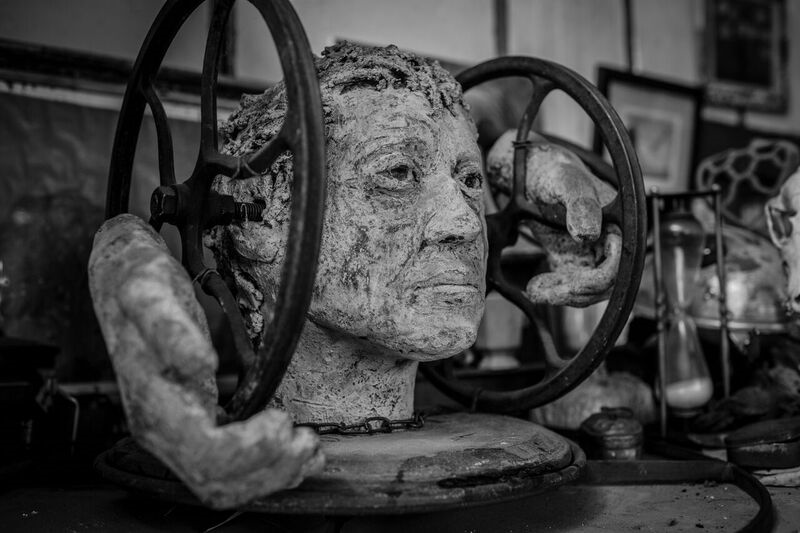 self portrait sculpture made from found objects