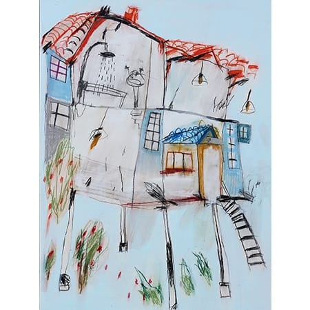 image of raised house with stilts and ladder