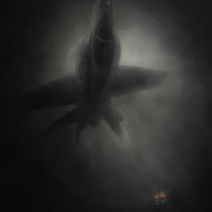 dimly lit image of plane in front of the moon