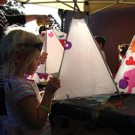 children making paper lanterns 