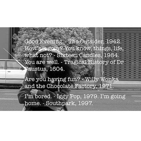 collection of quotes printed over streetscape