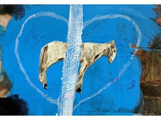 painting of a sheep in a  love heart with a line painted though it