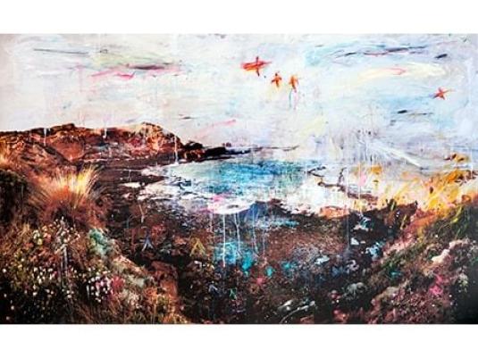 landscape with birds over the sea