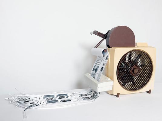 assemblage of repurposed objects to create shredder