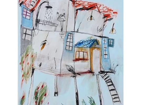 image of raised house with stilts and ladder