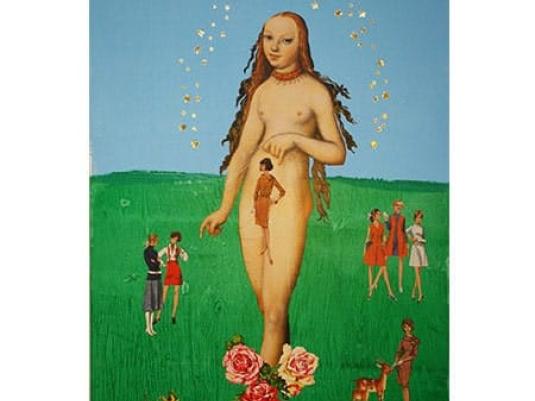 image of young woman with cutout images of a variety of women around here