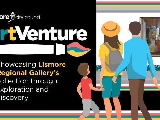 poster with family looking at artwork in window