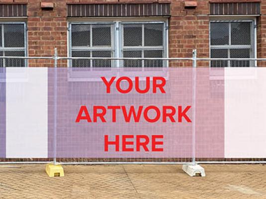 fence with 'your artwork here' signage