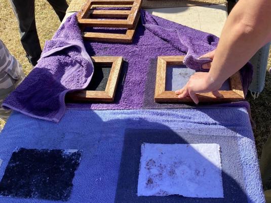 people doing papermaking and cyanotype workshop