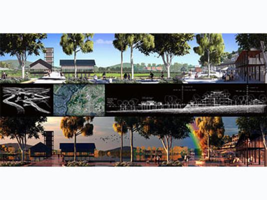 lake with trees and a rainbow