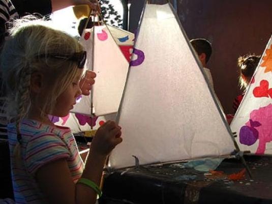 children making paper lanterns