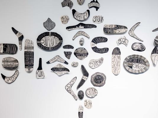 2024 Koori Mail Indigenous Art Award winner Penny Evans artwork 'The Elephant' 2024, white stoneware, black underglaze, sgraffito. Courtesy the artist.